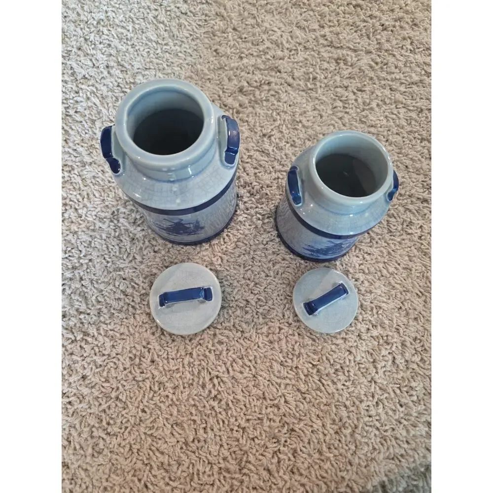 Vintage McCoy Pottery Blue And White Dutch Windmill Canister Set